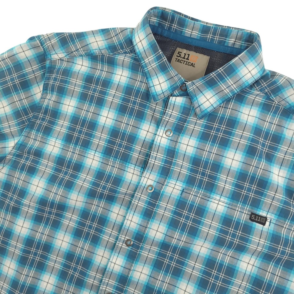 5.11 Tactical Shirt Mens M Blue Plaid Short Sleeve Button Up Tactical Outdoor